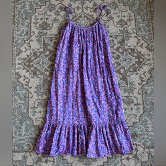 Emerson Fry India Sundress Violet Wildflower Tie Straps Size M L Tiered Maxi - Picture 8 of 10